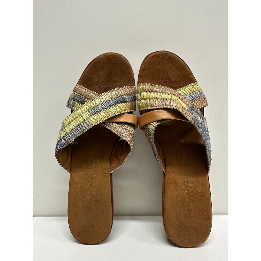 ITALIAN Shoemakers women size 9 man made/leather straps wedged heel slip sandals